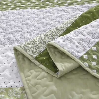 Oilve Green Striped Coverlet Set-Quilted Bedspread Sets (3Pcs)