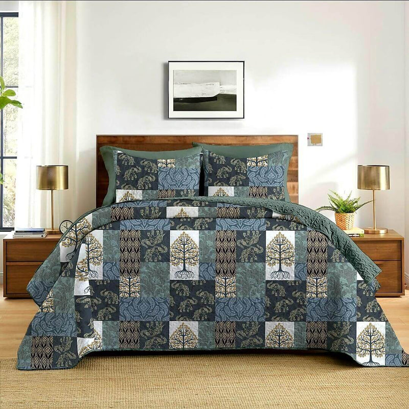 Tree of Life Patchwork Quilted Bedspread Coverlet Set (3Pcs)