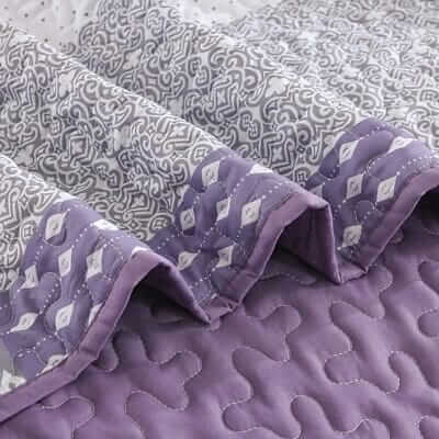 Purple Striped Patchwork Bedspread Coverlet Sets (3Pcs)
