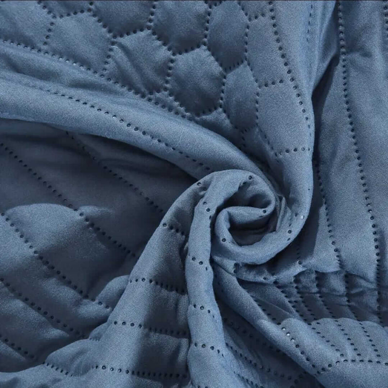 2025 Blue Base Floral Quilted Bedspread Coverlet Sets (3Pcs)