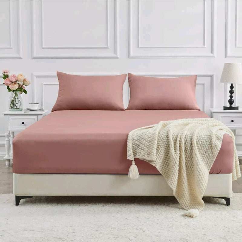 Bamboo Blend Soft Fitted Bed Sheet Set (3Pcs)-Dusty Pink