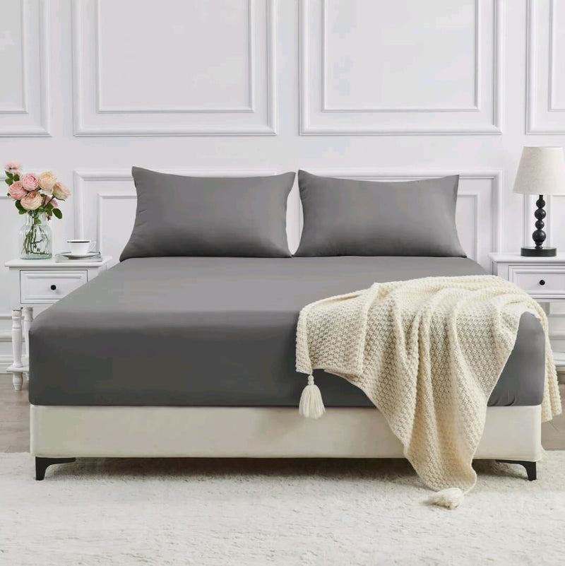 Bamboo Blend Soft Fitted Bed Sheet Set (3Pcs)-Grey