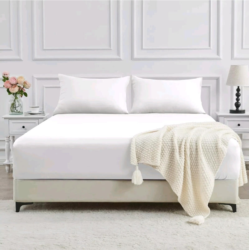 Bamboo Blend Soft Fitted Bed Sheet Set (3Pcs)-White