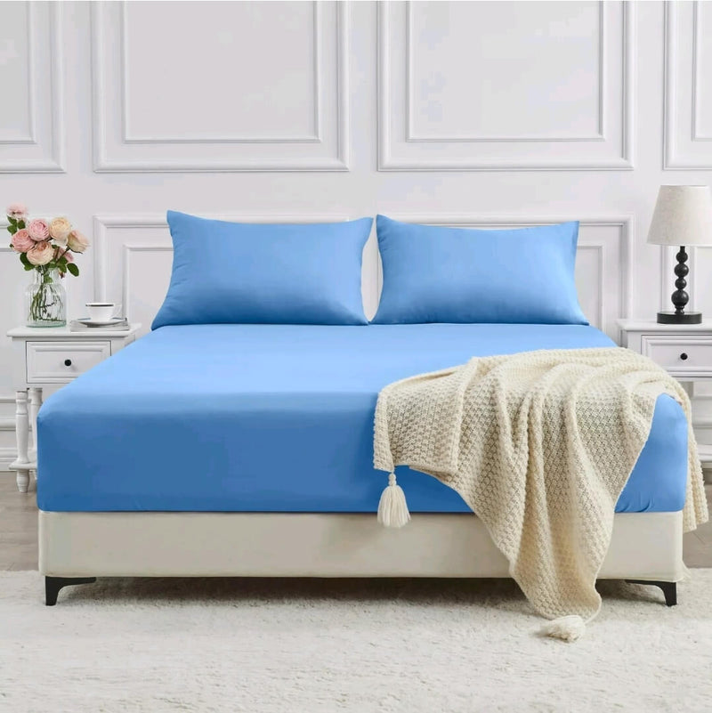 Bamboo Blend Soft Fitted Bed Sheet Set (3Pcs)-Ocean Blue