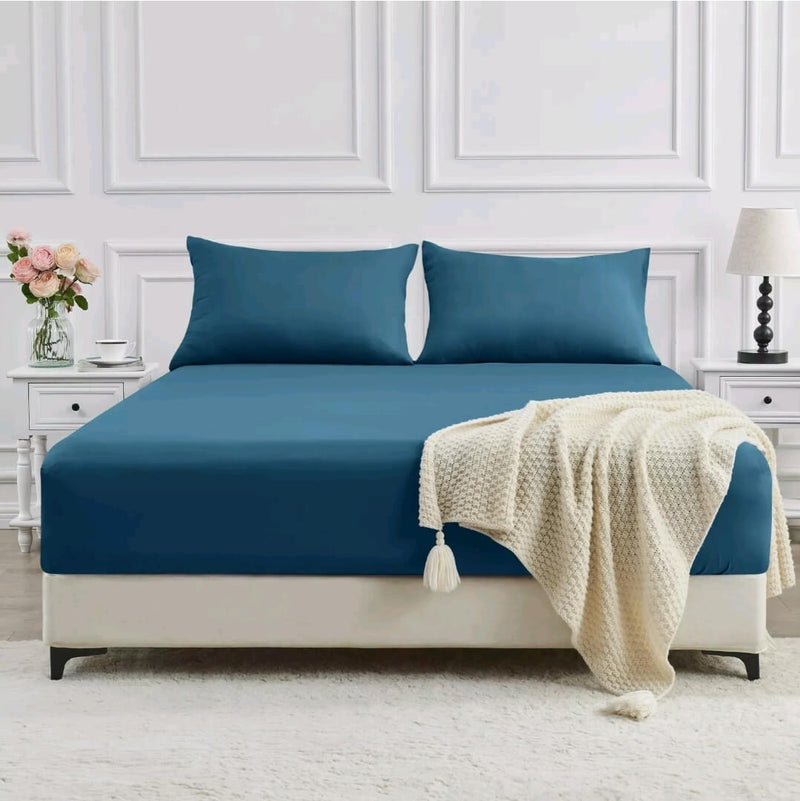 Bamboo Blend Soft Fitted Bed Sheet Set (3Pcs)-Biscay Blue