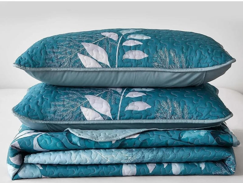 Floral Sea Green Quilted Bedspread Coverlet Sets (3Pcs)