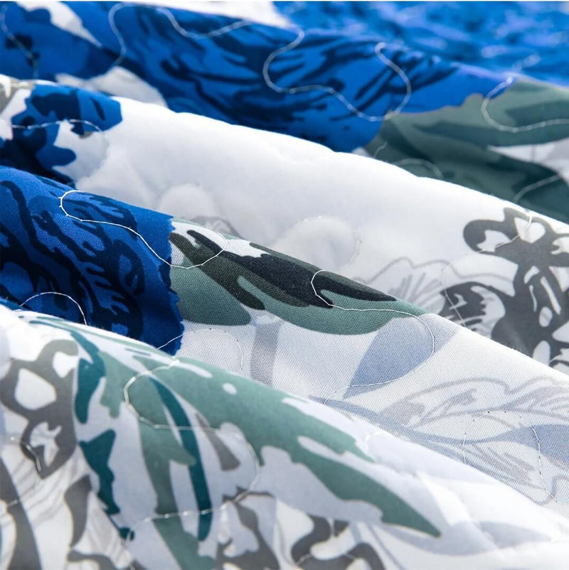 Blue Rose Bedspread Coverlet Set-Quilted Bedspread Sets (3Pcs)