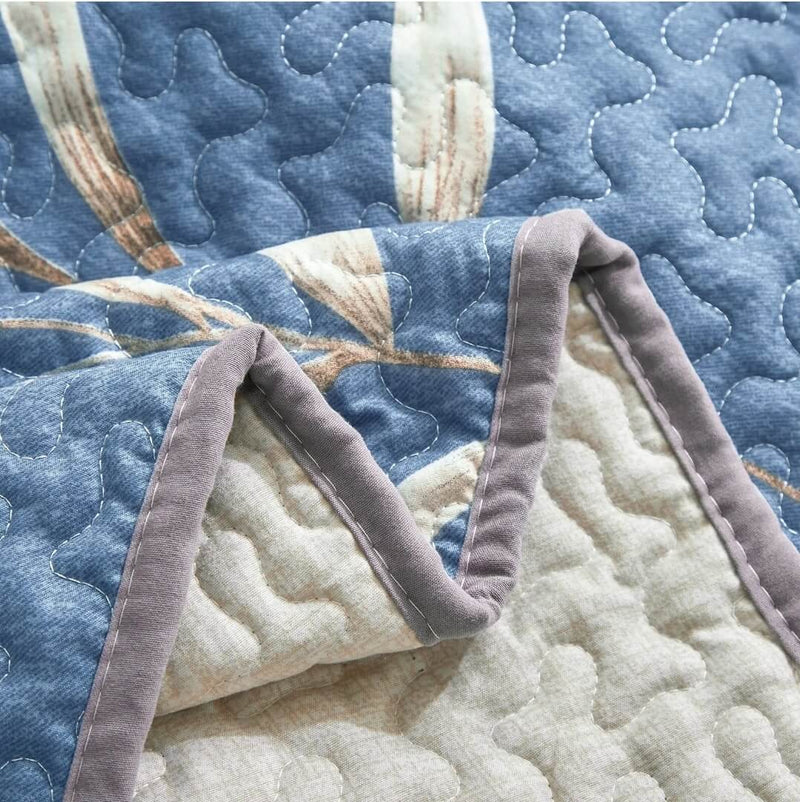 Blue Base Floral Quilted Bedspread Coverlet Sets (3Pcs)