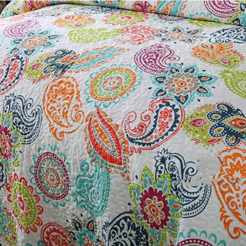 Bohemian Paisley Floral Quilted Bedspread Coverlet Set (3Pcs) – Multi-Color