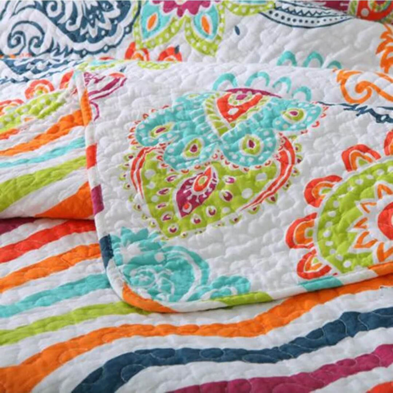 Bohemian Paisley Floral Quilted Bedspread Coverlet Set (3Pcs) – Multi-Color