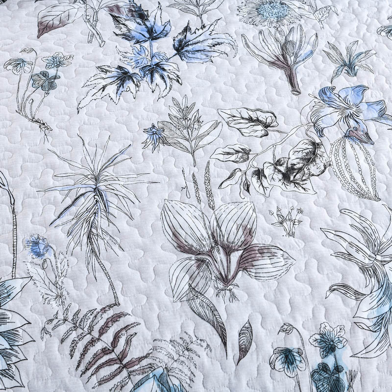 Sky Blue Flower Coverlet Set-Quilted Bedspread Set (3Pcs)