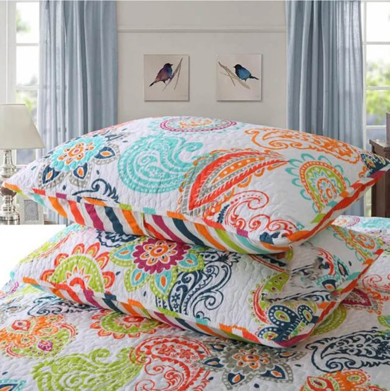 Bohemian Paisley Floral Quilted Bedspread Coverlet Set (3Pcs) – Multi-Color