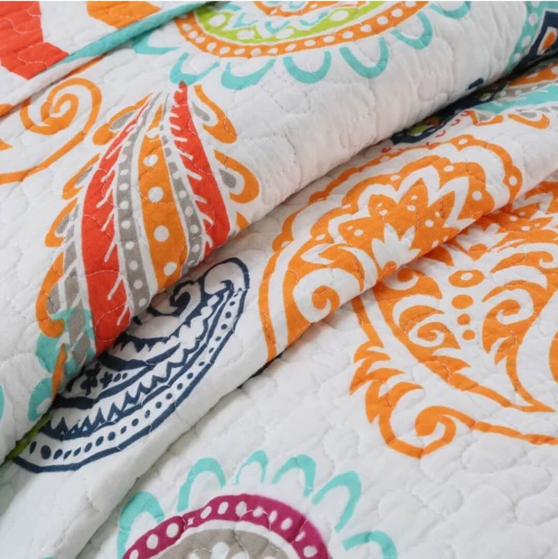 Bohemian Paisley Floral Quilted Bedspread Coverlet Set (3Pcs) – Multi-Color