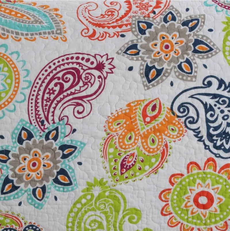 Bohemian Paisley Floral Quilted Bedspread Coverlet Set (3Pcs) – Multi-Color