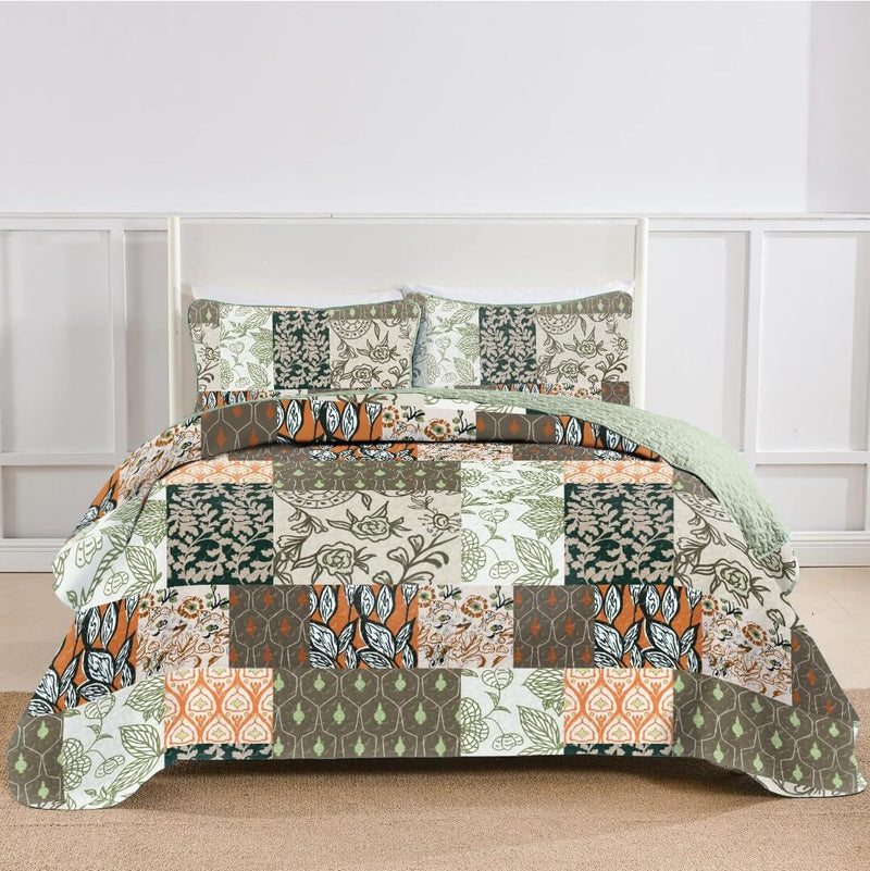 2024 Continental Patchwork Quilted Bedspread Coverlet Sets (3Pcs)