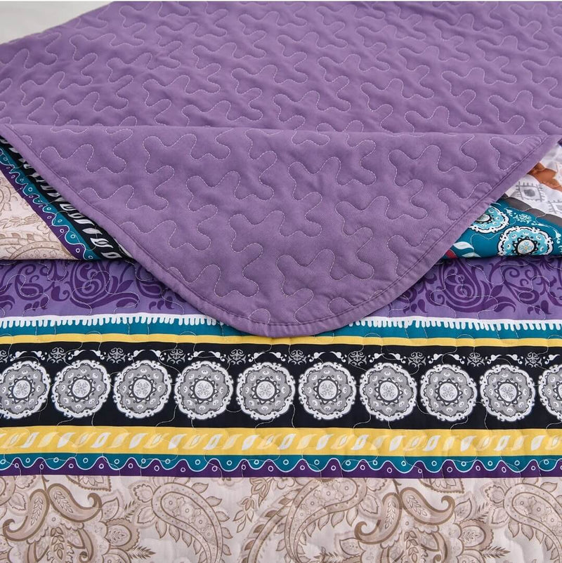 Lavender Striped Coverlet Set-Quilted Bedspread Sets (3Pcs)
