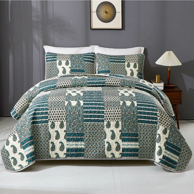 Checked Green Coverlet Set-Bedspread Quilt Set