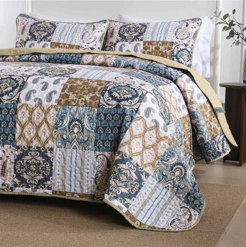 2024 Sycamore Patchwork Quilted Bedspread Coverlet Sets (3Pcs)