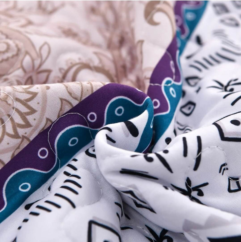 Purple Base Multicolor Striped Coverlet Set-Quilted Bedspread Sets (3Pcs)