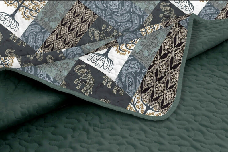 Tree of Life Patchwork Quilted Bedspread Coverlet Set (3Pcs)
