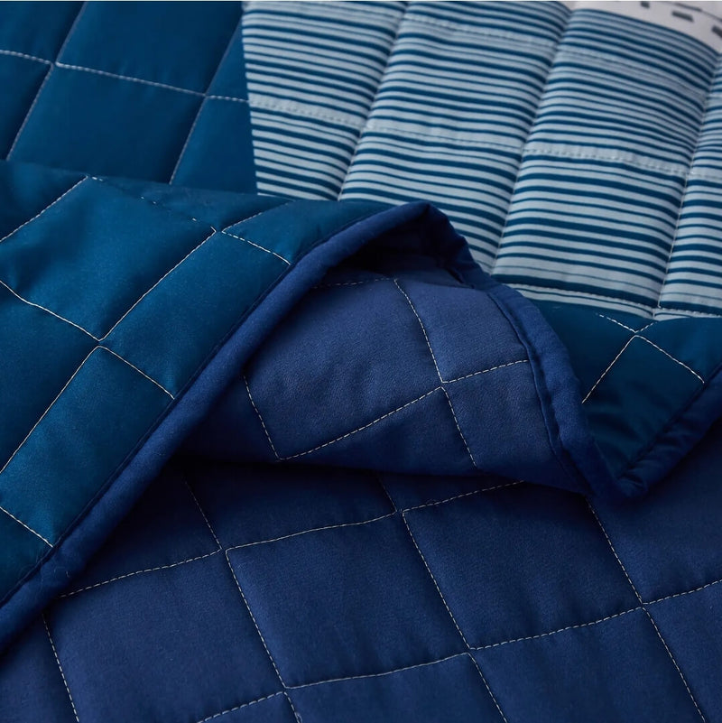 Dark Blue & Grey Quilted Bedspread Coverlet Sets (3Pcs)