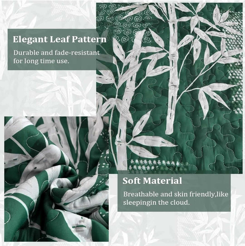 Dark Green Botanical Quilted Bedspread Coverlet Set (3Pcs)
