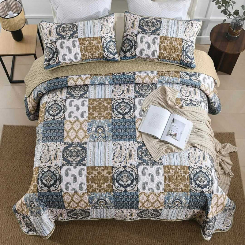 2024 Sycamore Patchwork Quilted Bedspread Coverlet Sets (3Pcs)