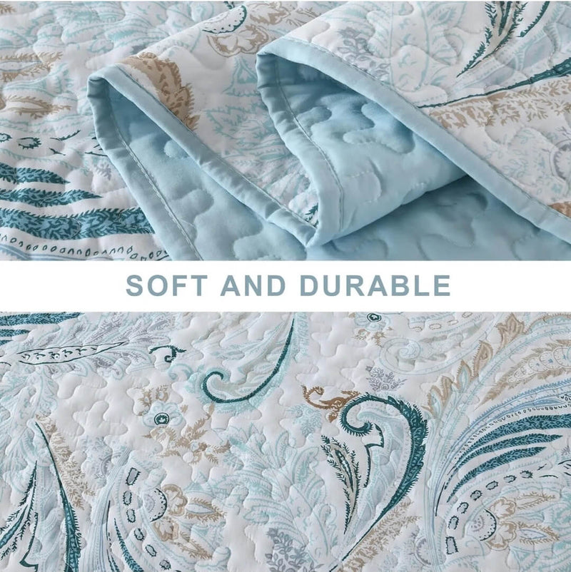 2025 Sky Blue Paisley Coverlet Set-Australian Summer Bedspread Sets (3Pcs)