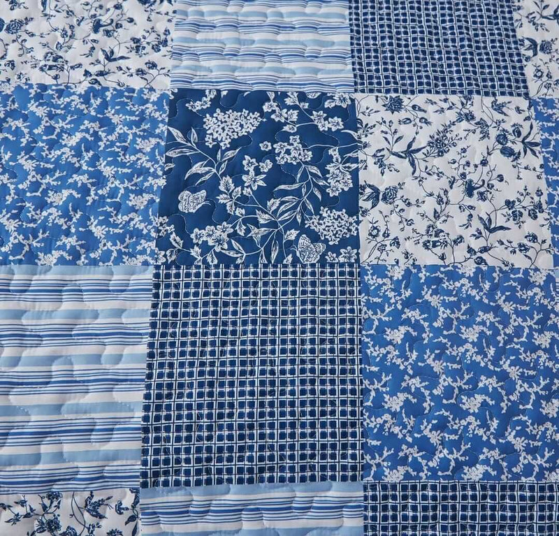 2025 Blue Checked Coverlet Set-Quilted Bedspread Sets (3Pcs)