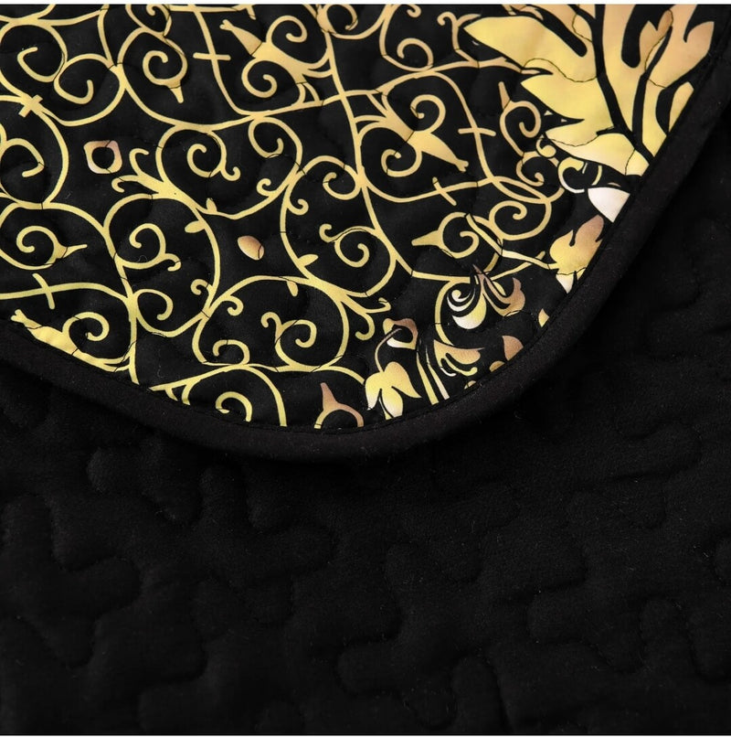 Black Base Golden Coverlet Set-Quilted Bedspread Sets (3Pcs)