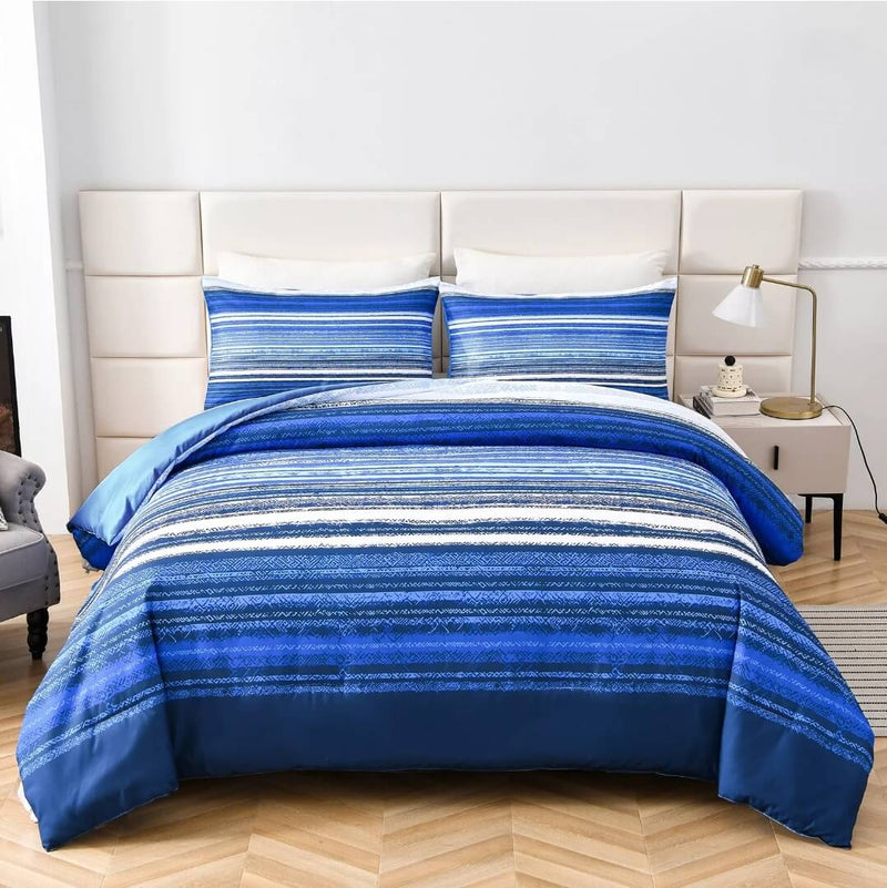 Blue Striped Comforter Set-Quilt Set (3Pcs)