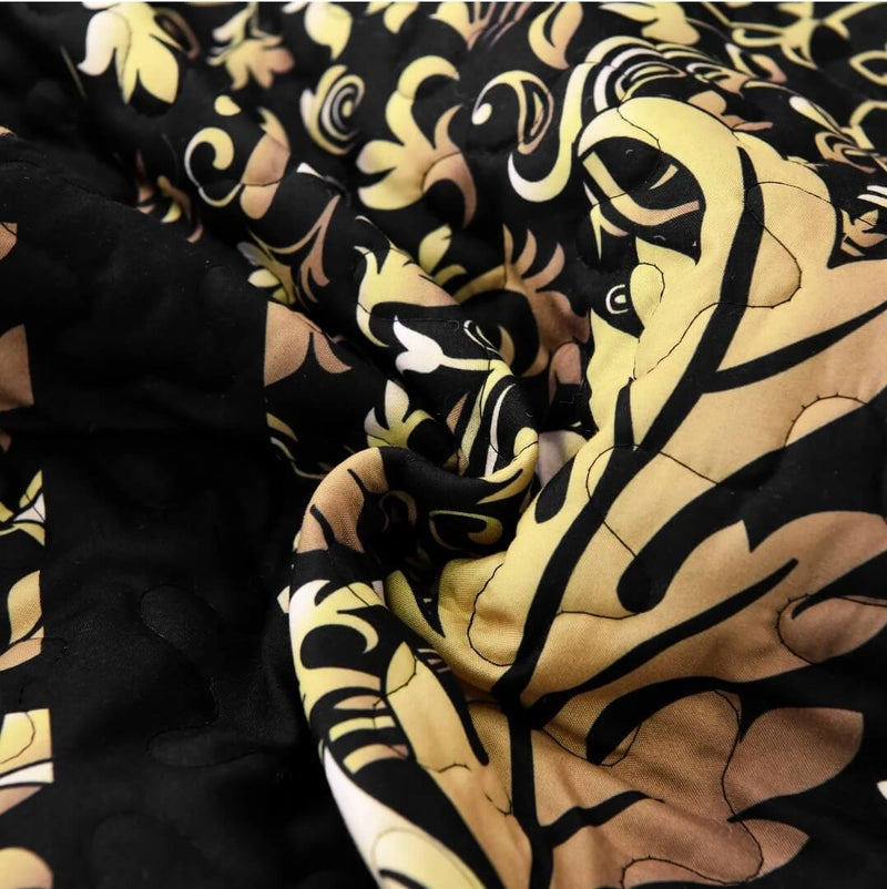 Black Base Gold Floral Comforter Set-Quilt Set (3Pcs)