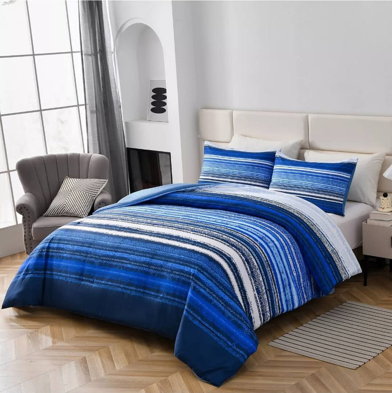 Blue Striped Comforter Set-Quilt Set (3Pcs)