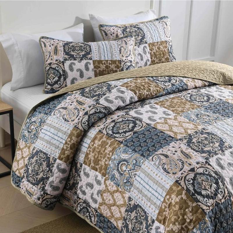 2024 Sycamore Patchwork Quilted Bedspread Coverlet Sets (3Pcs)