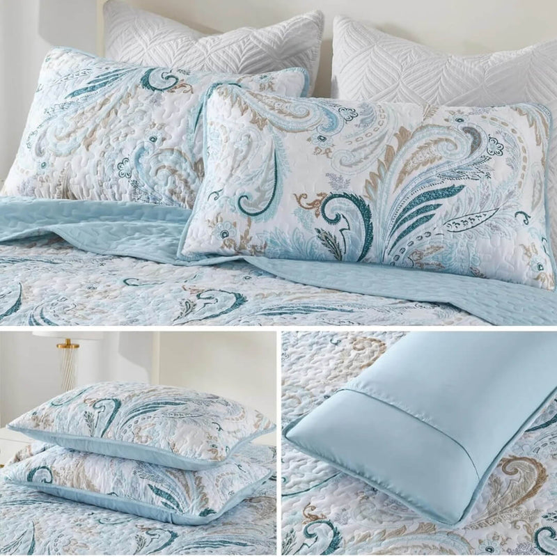 Blue Sky Paisley Coverlet Set-Quilted Bedspread Sets (3Pcs)