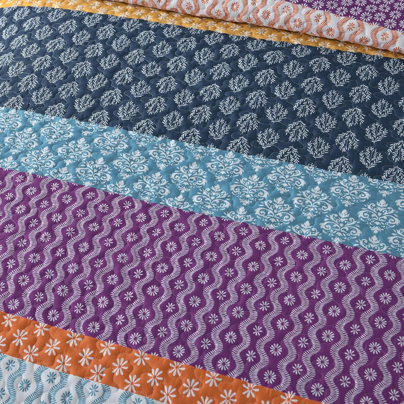 Multicolor Striped Coverlet Set-Quilted Bedspread Sets (3Pcs)