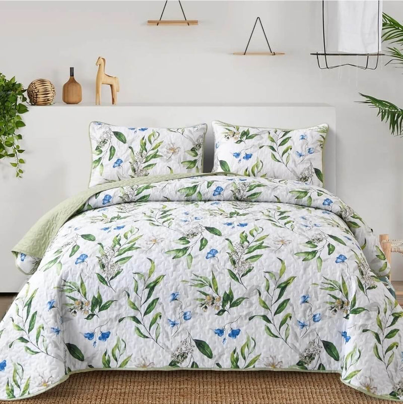 Multicolor Floral Coverlet Set-Quilted Bedspread Sets (3Pcs)