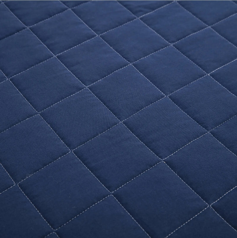 Dark Blue & Grey Quilted Bedspread Coverlet Sets (3Pcs)