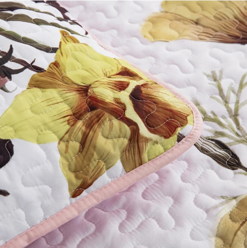 Light Pink Floral Coverlet Set-Quilted Bedspread Sets (3Pcs)
