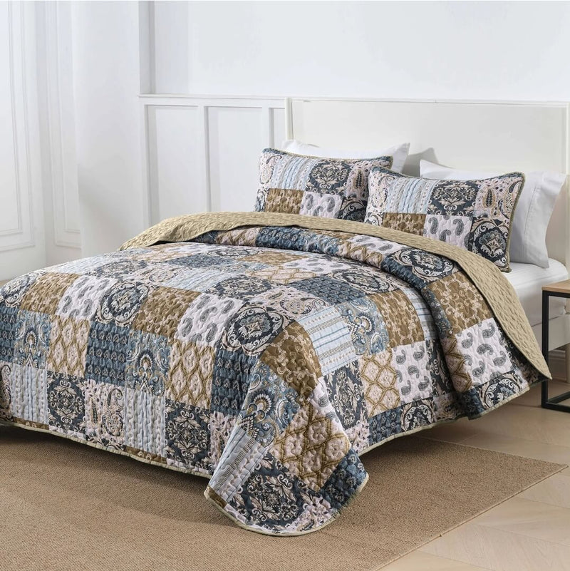 2024 Sycamore Patchwork Quilted Bedspread Coverlet Sets (3Pcs)