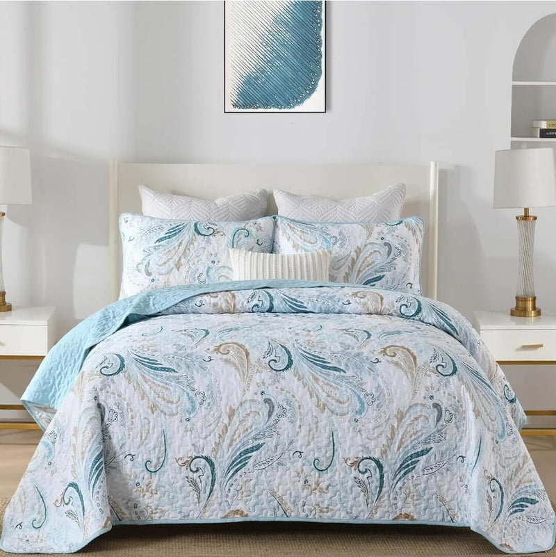 2025 Sky Blue Paisley Coverlet Set-Australian Summer Bedspread Sets (3Pcs)