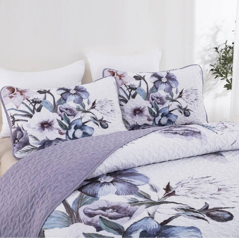 Purple Flower Quilted Bedspread Coverlet Sets (3Pcs)