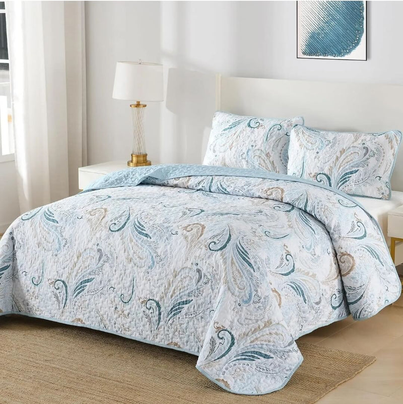 2025 Sky Blue Paisley Coverlet Set-Australian Summer Bedspread Sets (3Pcs)