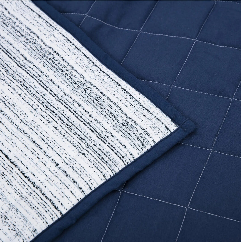 Dark Blue & Grey Quilted Bedspread Coverlet Sets (3Pcs)