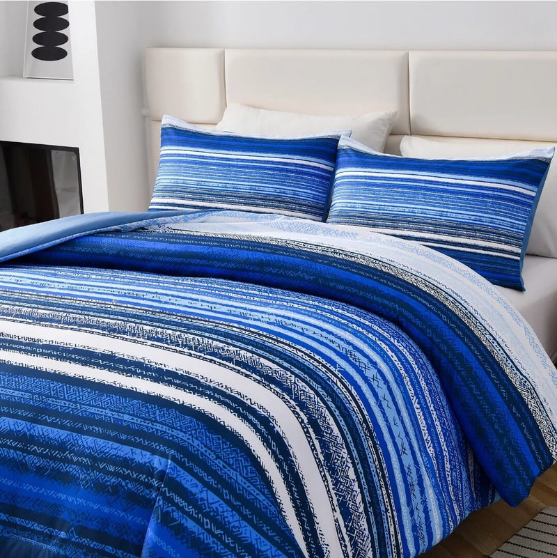 Blue Striped Comforter Set-Quilt Set (3Pcs)