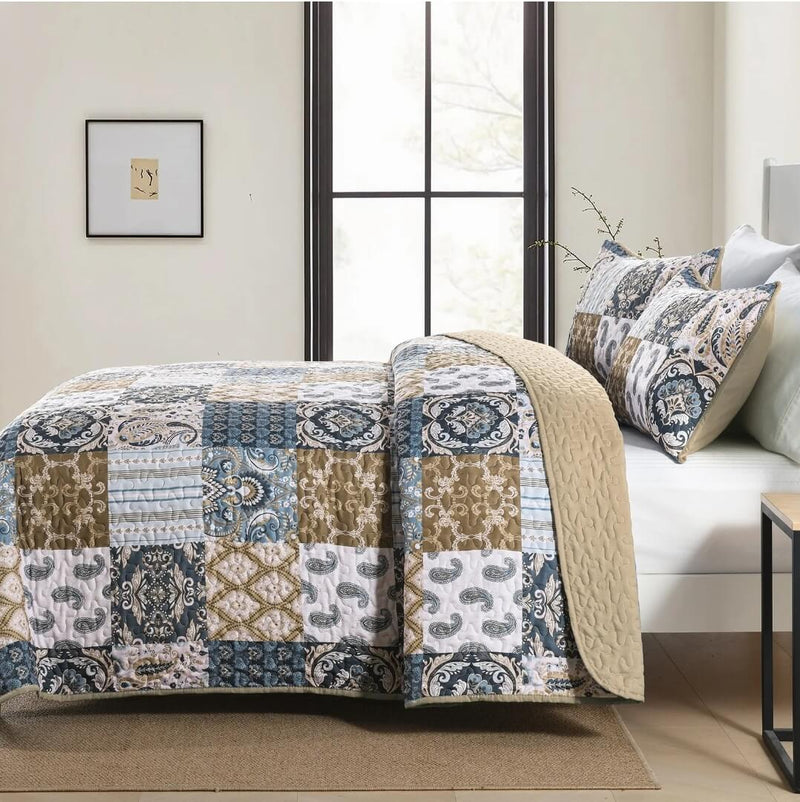 2024 Sycamore Patchwork Quilted Bedspread Coverlet Sets (3Pcs)