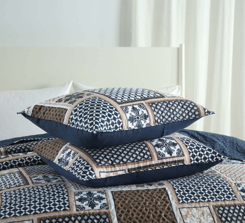 2025 Blue Base Geometric Coverlet Set-Quilted Bedspread Sets (3Pcs)