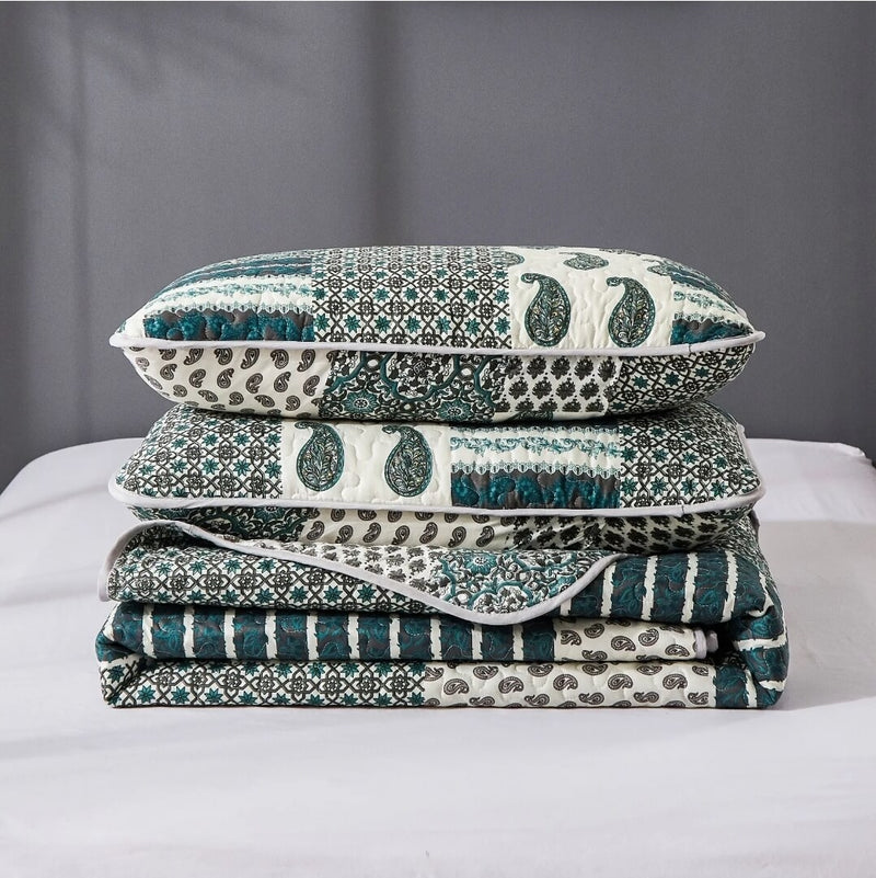 Checked Green Coverlet Set-Bedspread Quilt Set