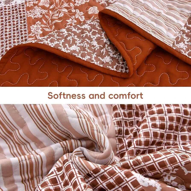 2025 Orange Geometric Patchwork Bedspread Set - Quilted Coverlet Set (3Pcs)