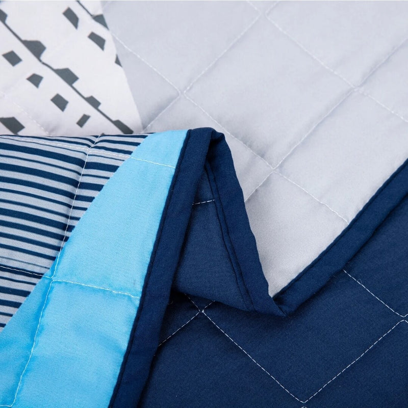 Blue & Greyish Patchwork Bedspread Coverlet Sets (3Pcs)
